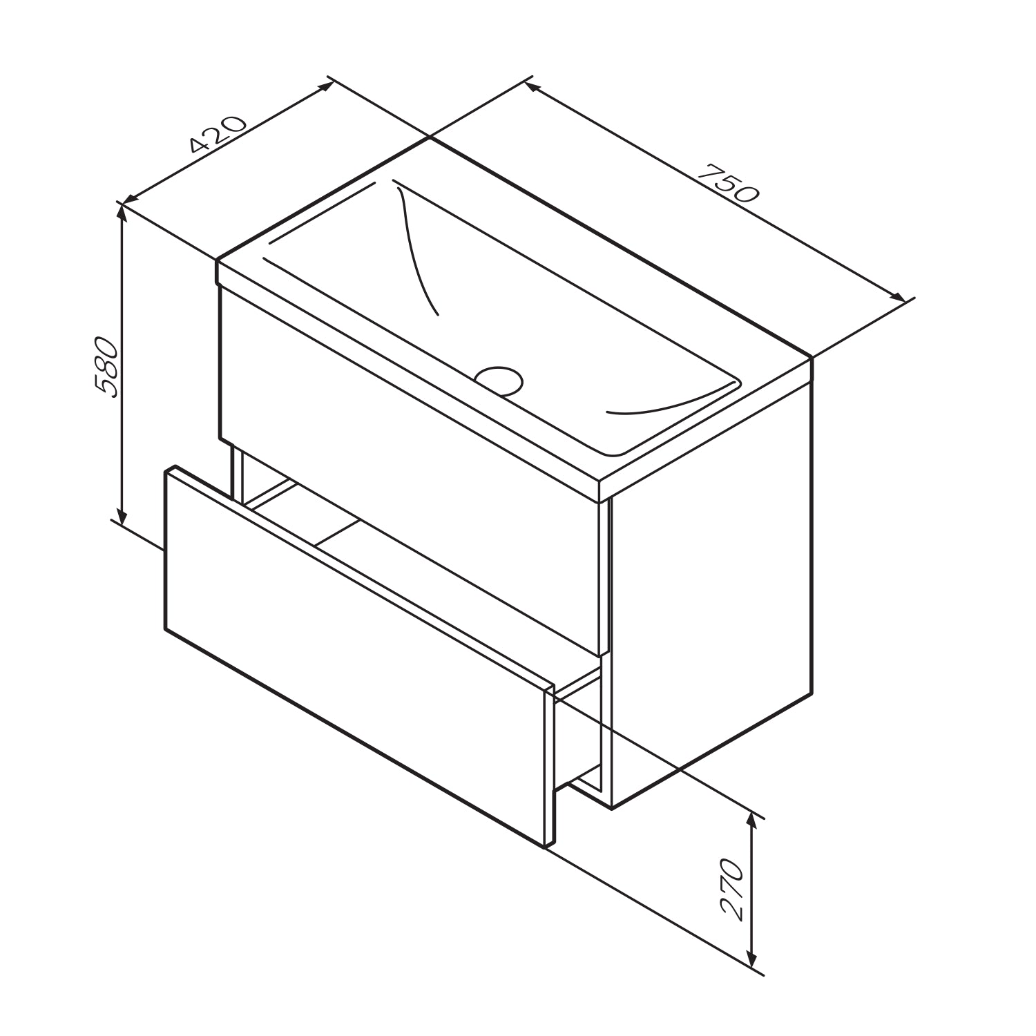 MGA-FHX07522WG-WCC0752WG Waschtischunterschrank mit Becken, 75 cm, 2 Schubladen Gem Badmöbel Waschbecken mit Unterschrank