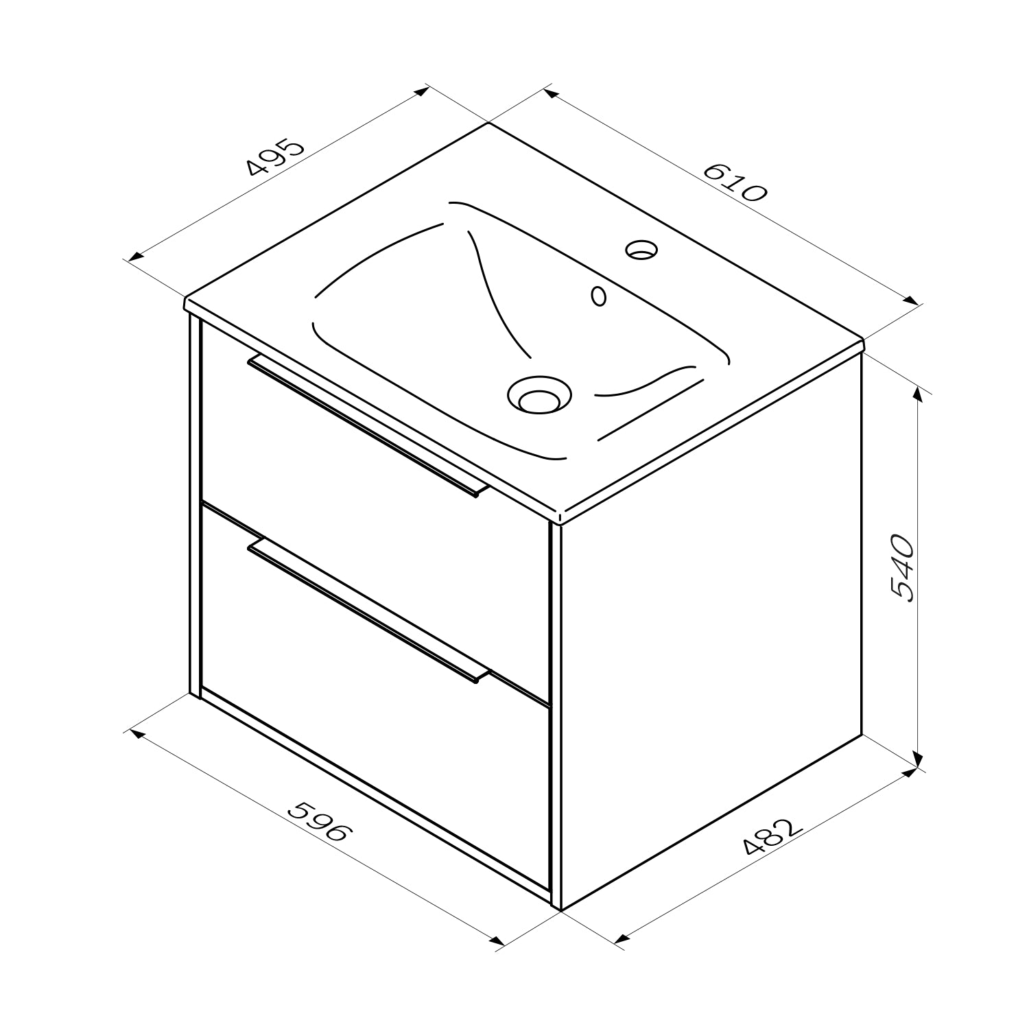 MNA-FHX0602WG-WCC0602WG Meuble lavabo lavabo, 60 cm, 2 tiroirs, blanc brillant