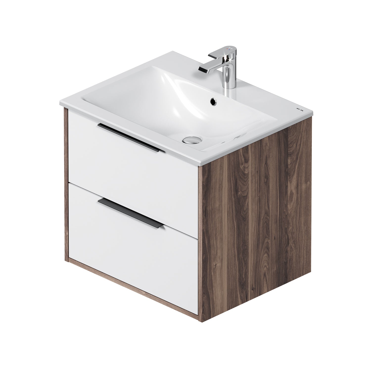 MNA-FHX0602WG-WCC0602WG Meuble lavabo lavabo, 60 cm, 2 tiroirs, blanc brillant