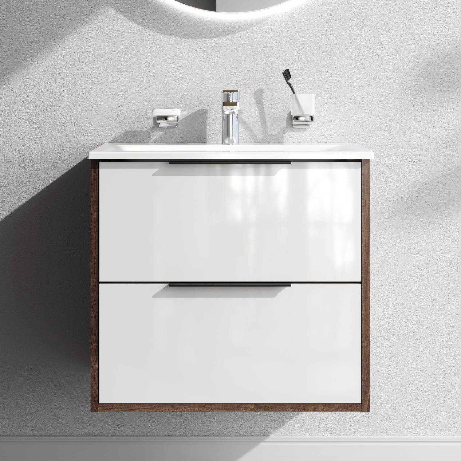 MNA-FHX0602WG-WCC0602WG Meuble lavabo lavabo, 60 cm, 2 tiroirs, blanc brillant