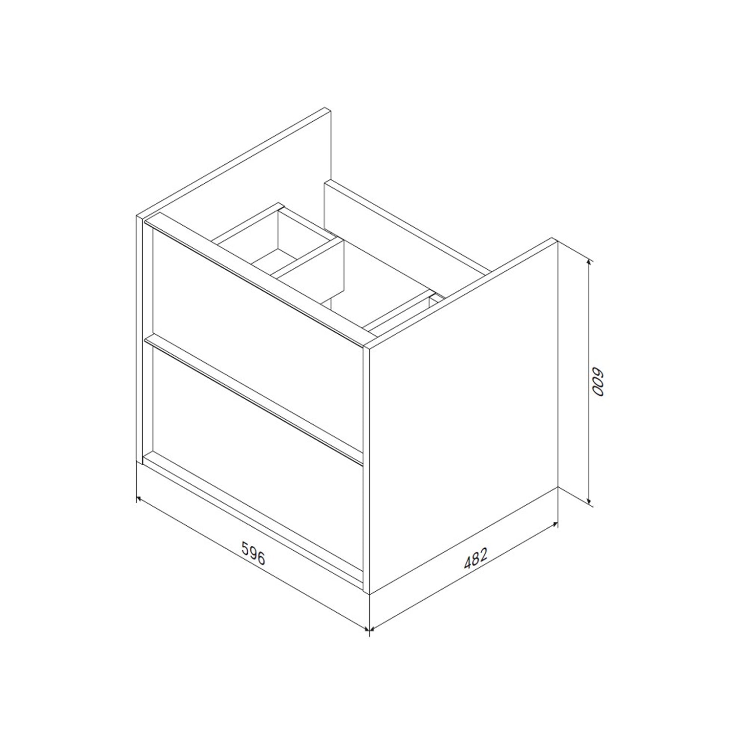 MNA-FHX0602WGSP-WCC0602WG Waschtischunterschrank mit Becken, als Flachpaket geliefert, 60 cm, 2 Schubladen, Weiß glänzend