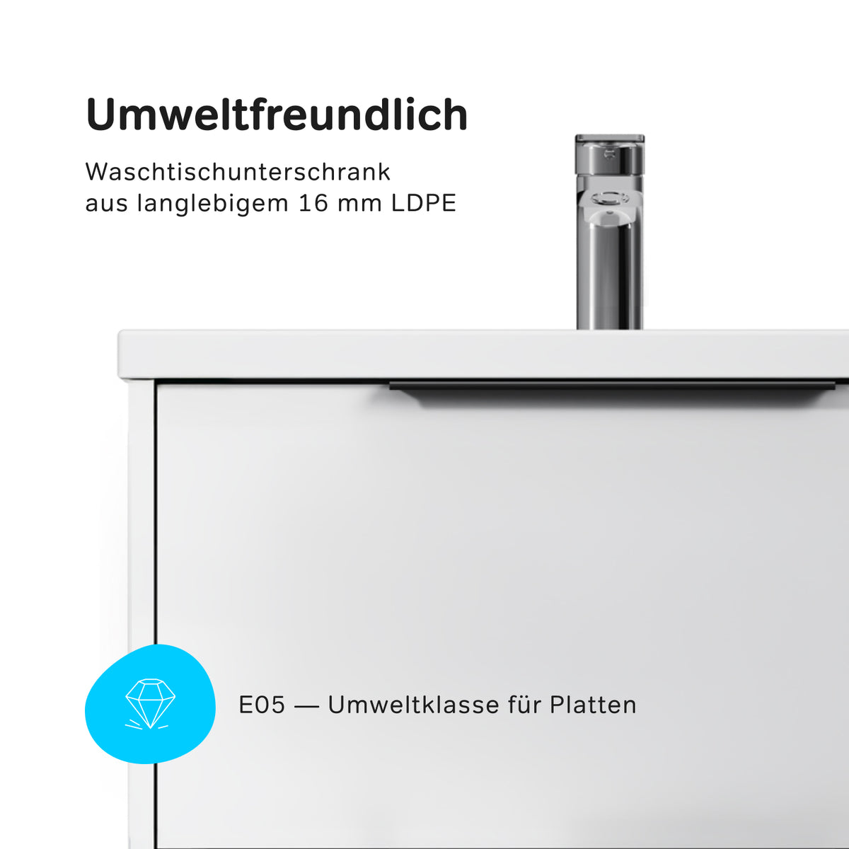 Meuble vasque avec lavabo, 60 cm, livré à plat, 2 tiroirs, blanc brillant–MNA-FHX0602WGSP-WCC0602WG