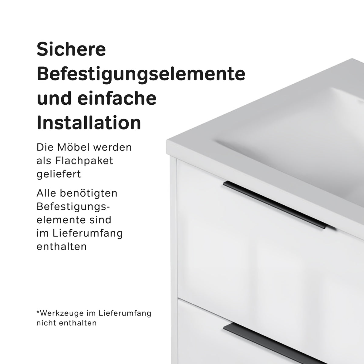Meuble vasque avec lavabo, 60 cm, livré à plat, 2 tiroirs, blanc brillant–MNA-FHX0602WGSP-WCC0602WG