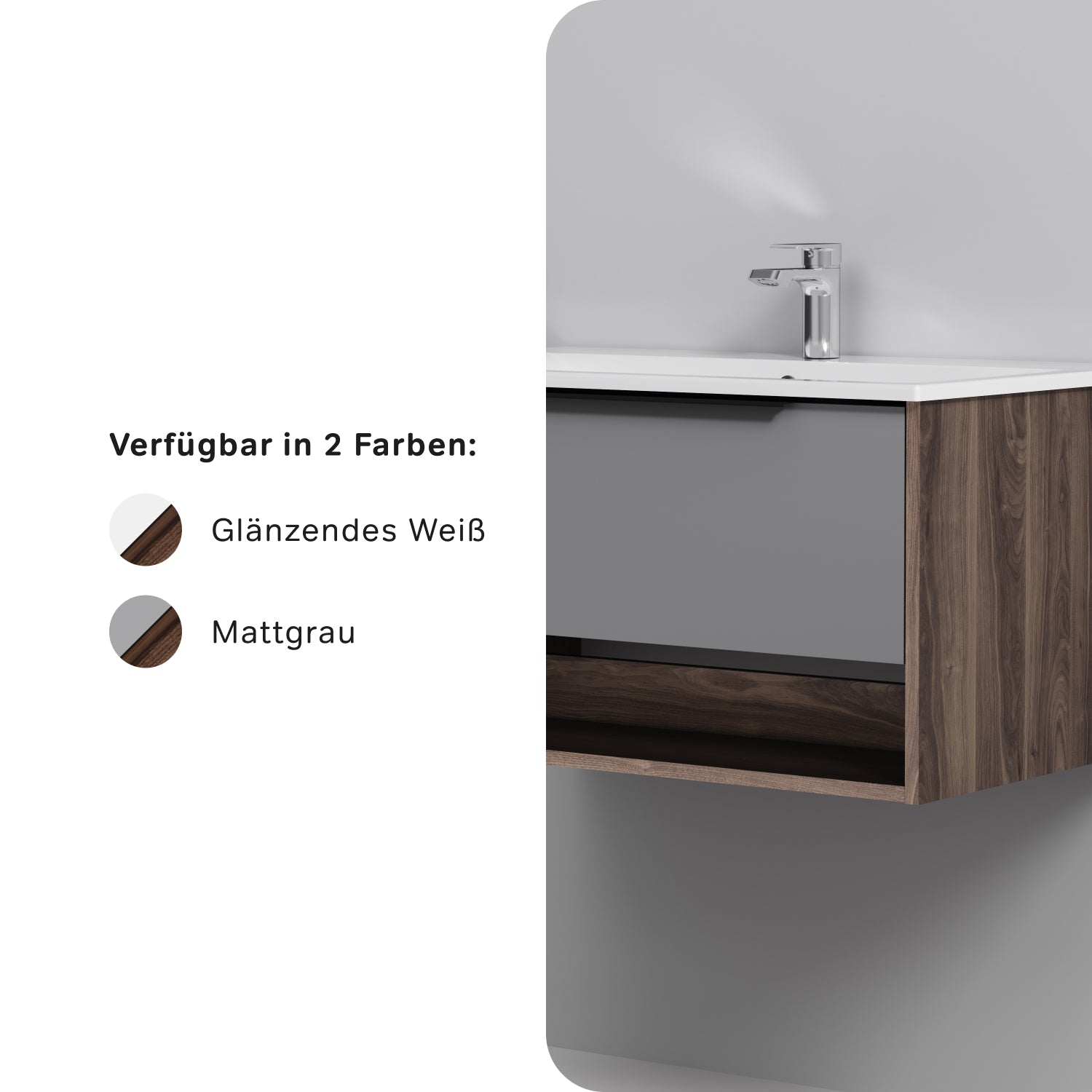 MNA-FHX0801GM-WCC0802WG meuble sous-vasque avec vasque, 80 cm, 1 tiroir + niche ouverte, graphite mat