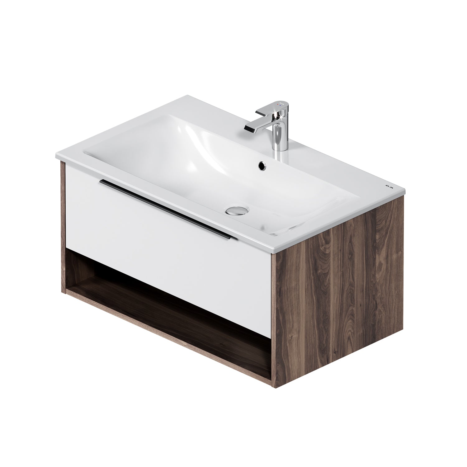 Lavabo MNA-FHX0801WG-WCC0802WG avec vasque, 80 cm, 1 tiroir ouvert NIch, Blanc brillant