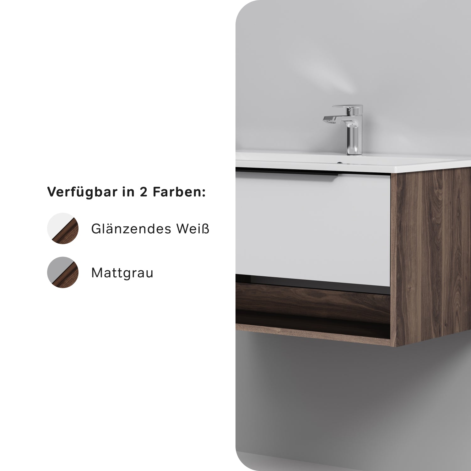 Lavabo MNA-FHX0801WG-WCC0802WG avec vasque, 80 cm, 1 tiroir ouvert NIch, Blanc brillant