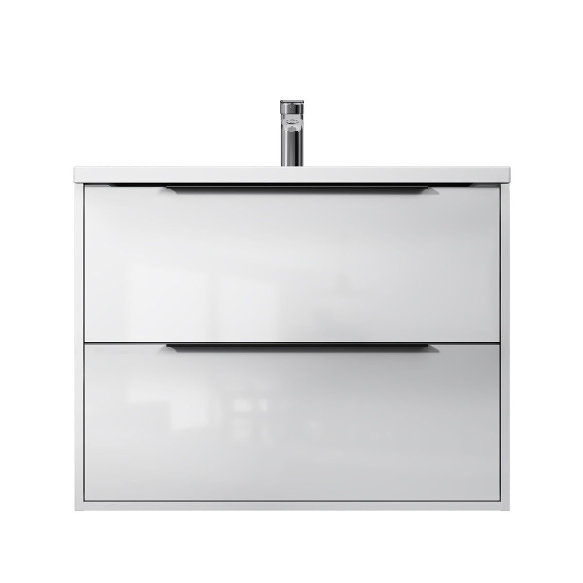 Meuble vasque avec lavabo, 80 cm, livré à plat, 2 tiroirs, blanc brillant–MNA-FHX0802WGSP-WCC0802WG