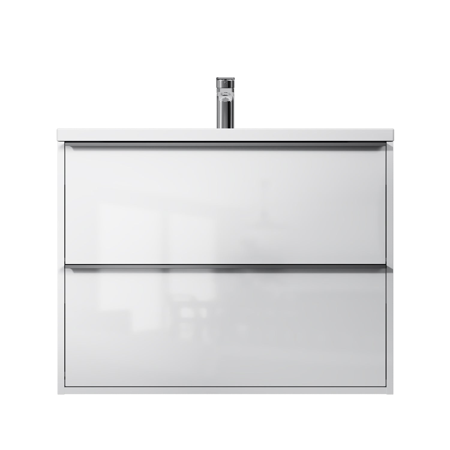 MNA-FHX0802WGSP-WCC0802WG Waschtischunterschrank mit Becken, als Flachpaket geliefert, 80 cm, 2 Schubladen, Weiß glänzend