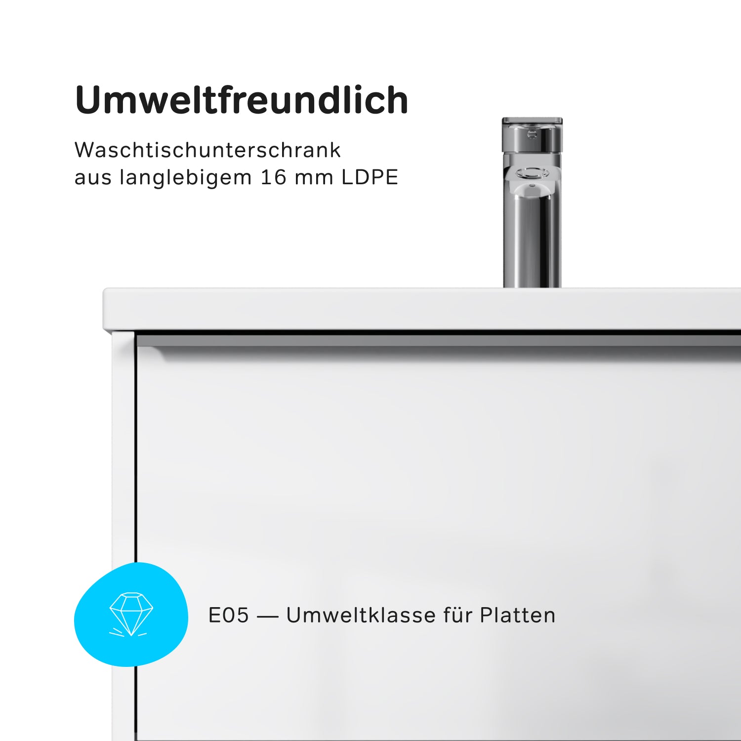 MNA-FHX0802WGSP-WCC0802WG Waschtischunterschrank mit Becken, als Flachpaket geliefert, 80 cm, 2 Schubladen, Weiß glänzend