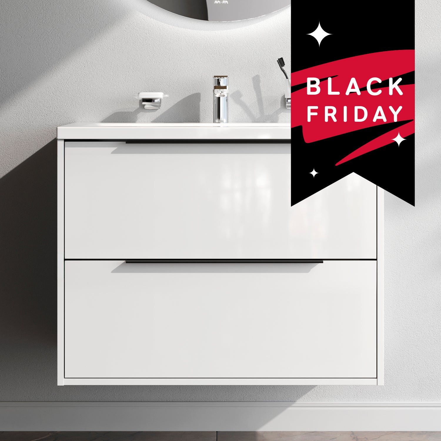 MNA-FHX0802WGSP-WCC0802WG Meuble sous-vasque avec vasque, livré en kit, 80 cm, 2 tiroirs, blanc brillant