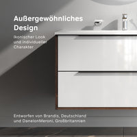 MNA-FHX1002WG-WCC1002WG Waschtischunterschrank mit Becken, 100 cm, 2 Schubladen, Weiß glänzend ampm-store.de