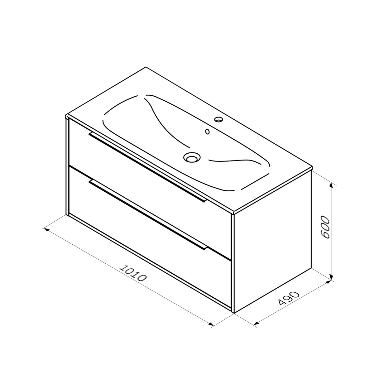 Waschtischunterschrank mit Waschbecken, 100 cm, als Flachpaket, 2 Schubladen, Weiß glänzend – MNA-FHX1002WGSP-WCC1002WG
