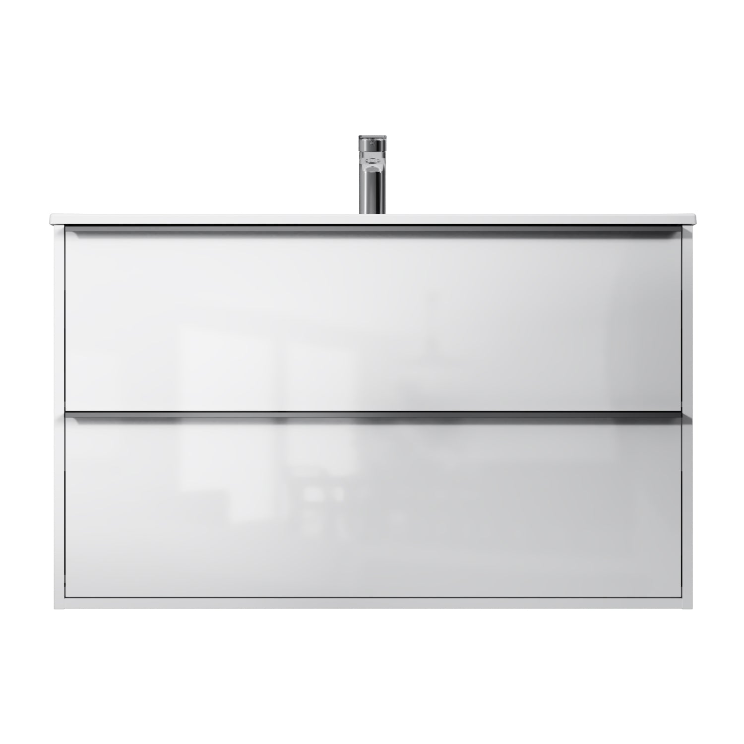 MNA-FHX1002WGSP-WCC1002WG Waschtischunterschrank mit Becken, als Flachpaket geliefert, 100 cm, 2 Schubladen, Weiß glänzend