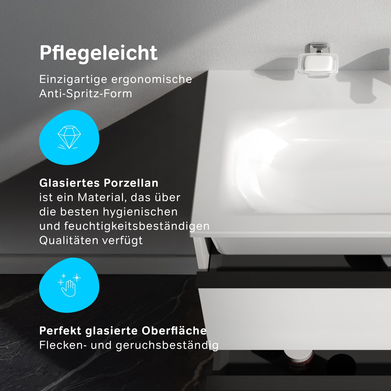 MNA-FHX1002WGSP-WCC1002WG Waschtischunterschrank mit Becken, als Flachpaket geliefert, 100 cm, 2 Schubladen, Weiß glänzend