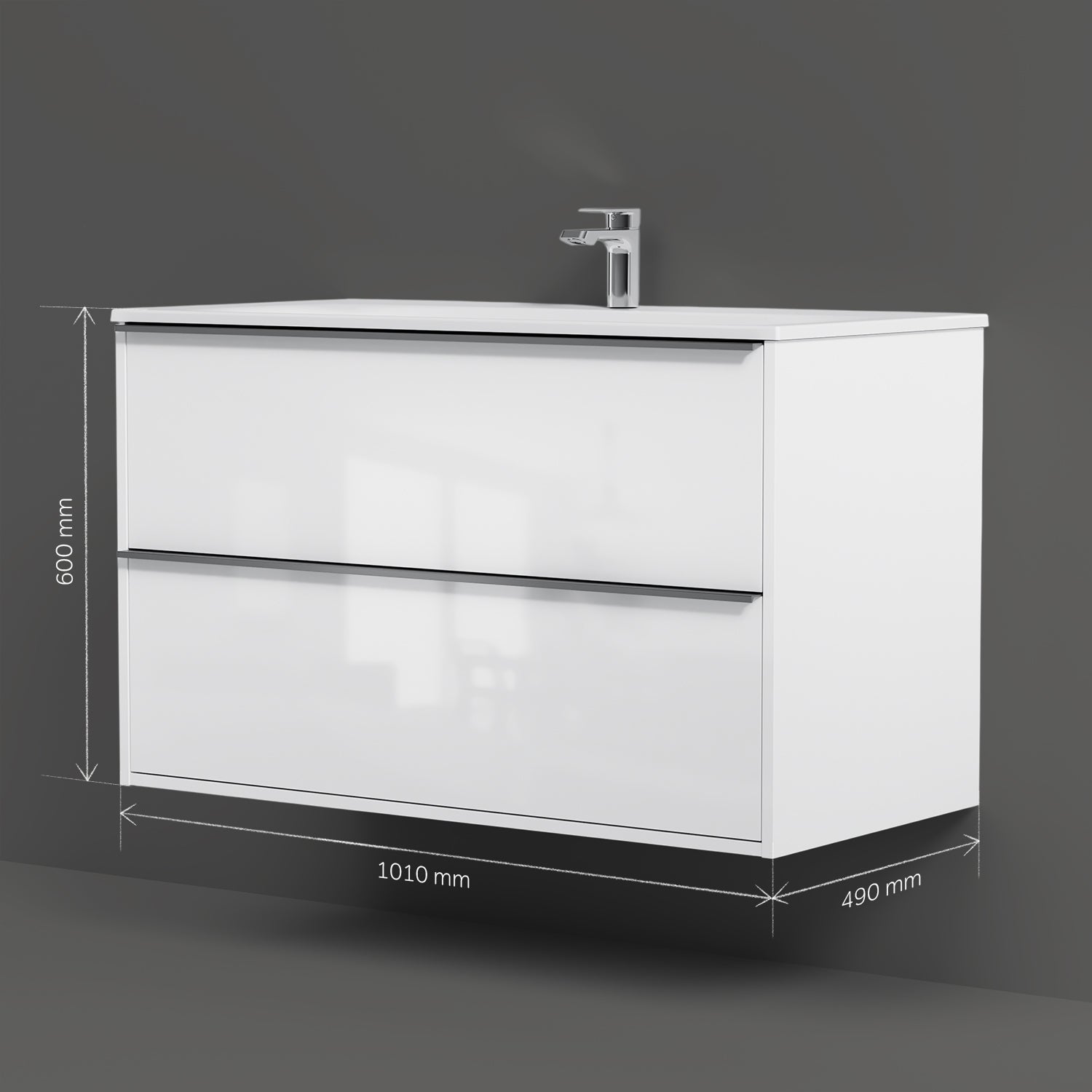 MNA-FHX1002WGSP-WCC1002WG Waschtischunterschrank mit Becken, als Flachpaket geliefert, 100 cm, 2 Schubladen, Weiß glänzend