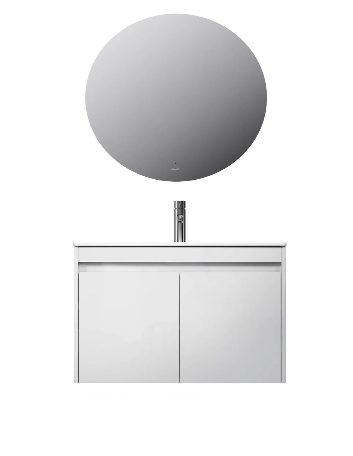 Ensemble de meubles de salle de bains avec lavabo et miroir rond à LED, 80 cm, 2 portes, blanc brillant–MPA0801WGCMO4