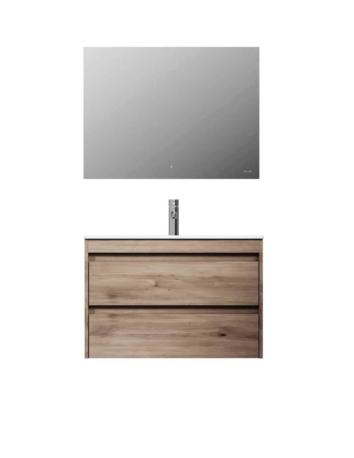Ensemble de meubles de salle de bains avec lavabo et miroir de salle de bains LED, 80 cm, 2 tiroirs, chêne–MPA0802HFCMO1