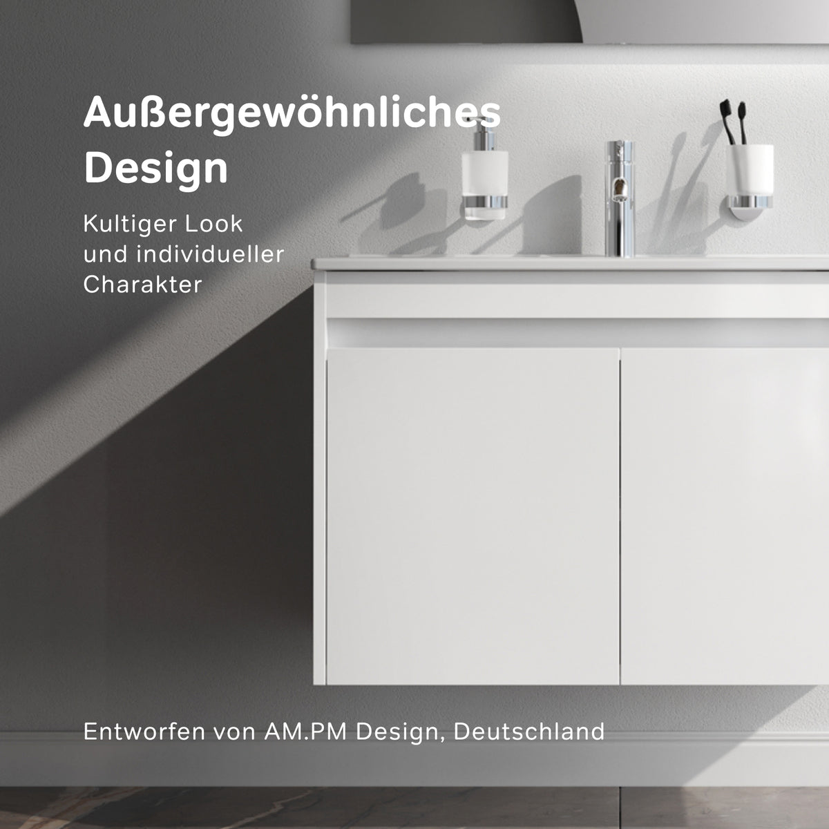 Waschtischunterschrank mit Waschbecken, 80 cm, als Flachpaket, 2 Türen, Weiß glänzend – MPAX0801WG-C0802WG