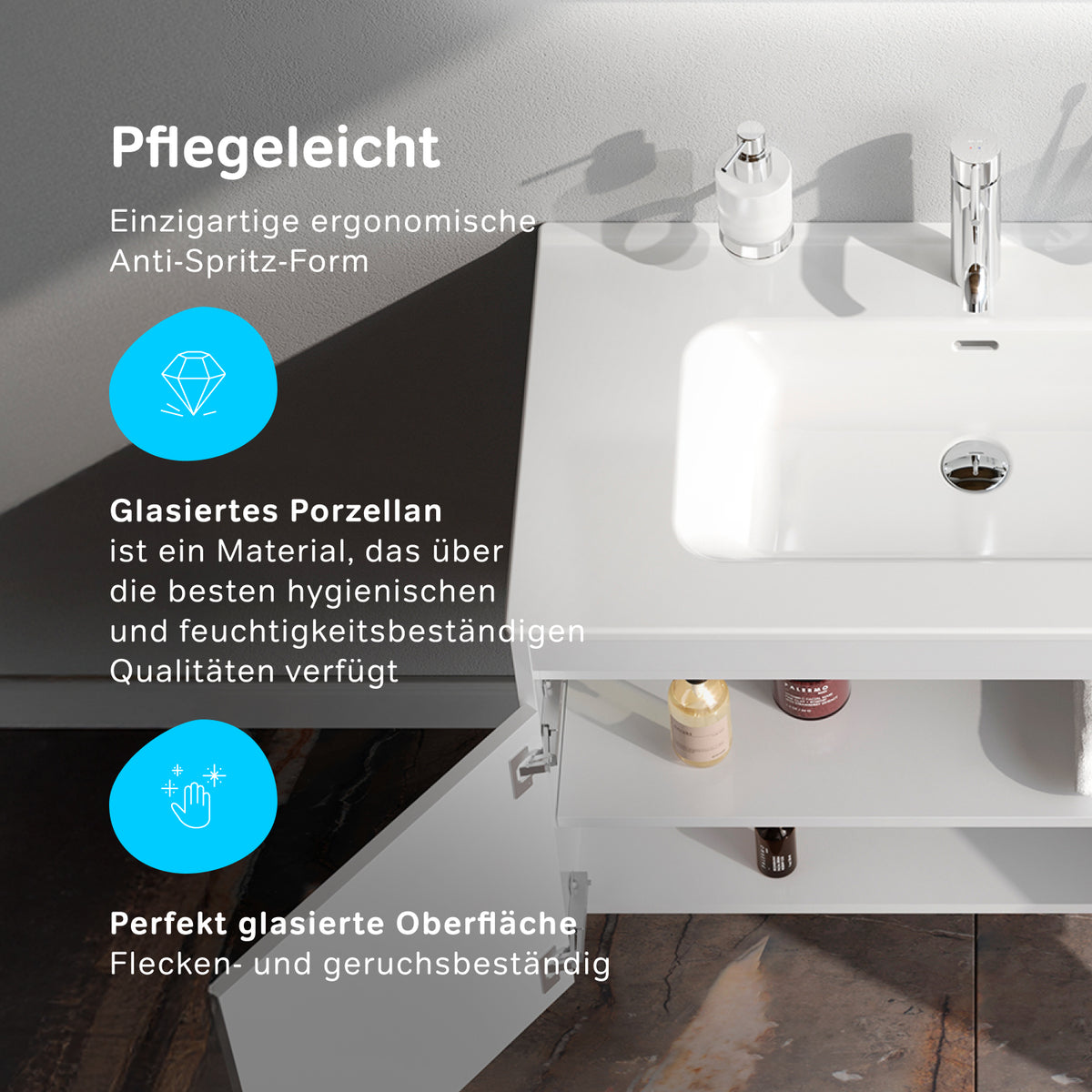 Waschtischunterschrank mit Waschbecken, 80 cm, als Flachpaket, 2 Türen, Weiß glänzend – MPAX0801WG-C0802WG
