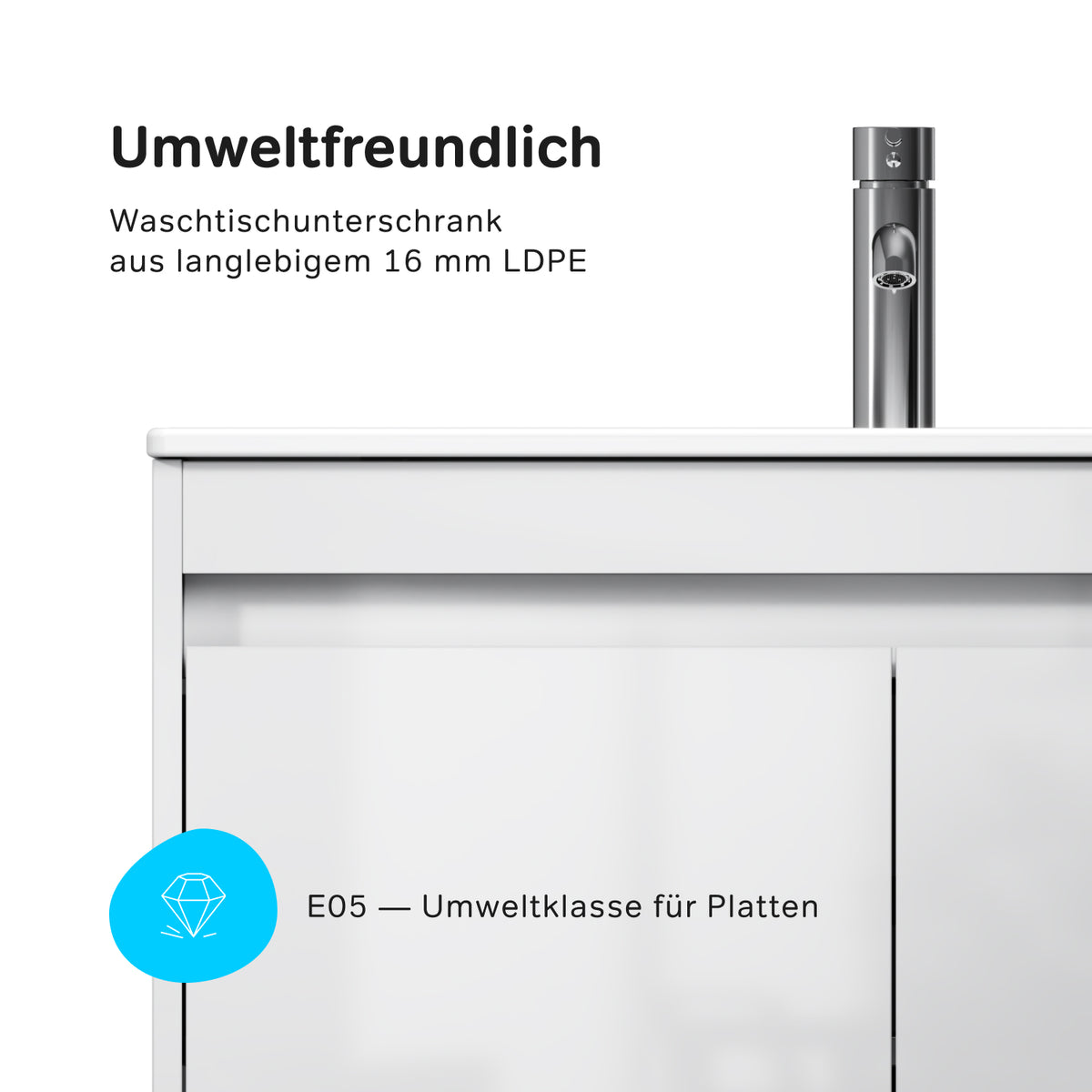 Waschtischunterschrank mit Waschbecken, 80 cm, als Flachpaket, 2 Türen, Weiß glänzend – MPAX0801WG-C0802WG