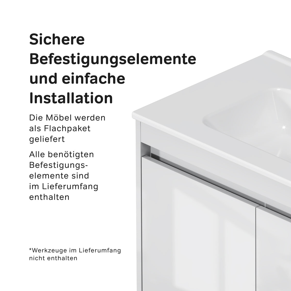 Waschtischunterschrank mit Waschbecken, 80 cm, als Flachpaket, 2 Türen, Weiß glänzend – MPAX0801WG-C0802WG