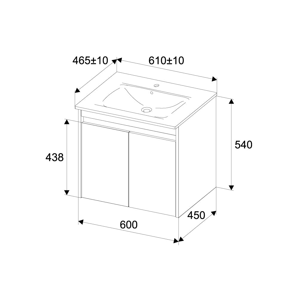 Meuble vasque MPAX0601WG-C0602WG avec lavabo, livré à plat, 60 cm, 2 portes, blanc brillant