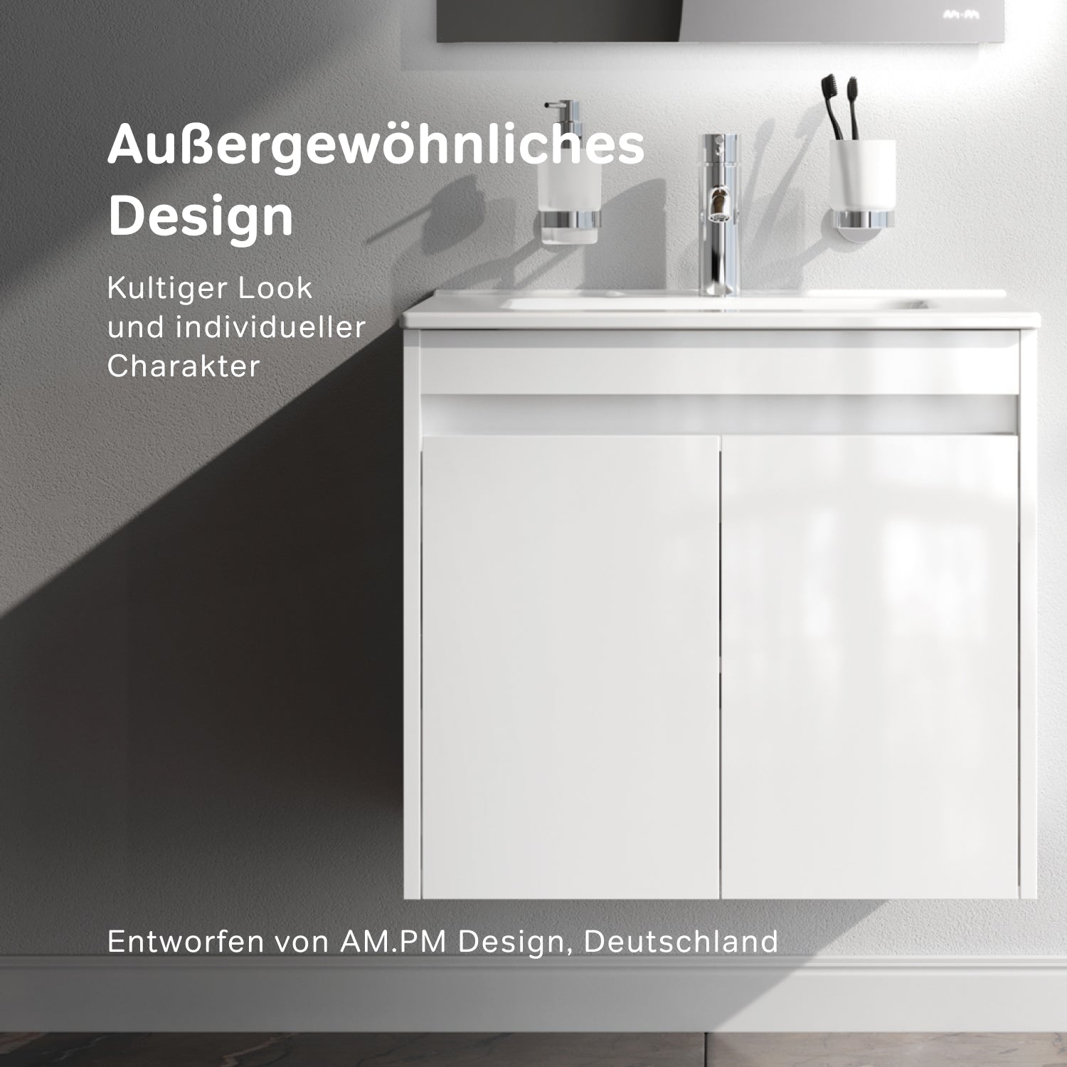 MPAX0601WG-C0602WG Waschtischunterschrank mit Waschbecken, als Flachpaket geliefert, 60 cm, 2 Türen, Weiß glänzend