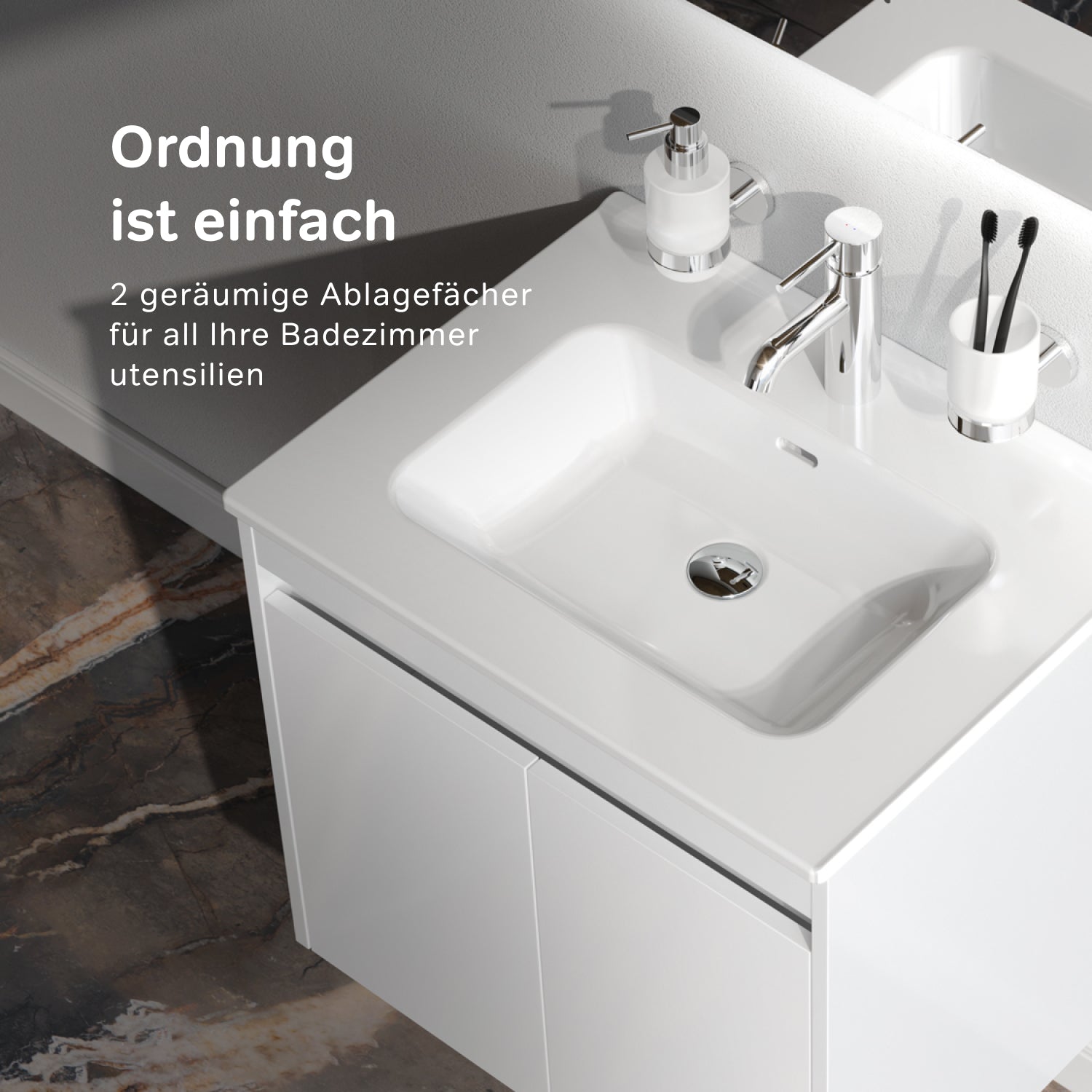 MPAX0601WG-C0602WG Waschtischunterschrank mit Waschbecken, als Flachpaket geliefert, 60 cm, 2 Türen, Weiß glänzend