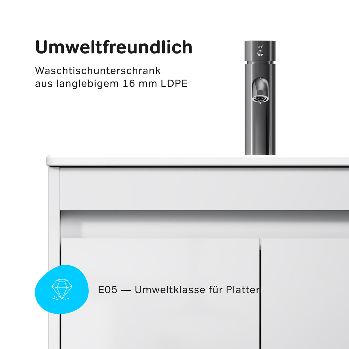Waschtischunterschrank mit Waschbecken, 60 cm, als Flachpaket, 2 Türen, Weiß glänzend – MPAX0601WG-C0602WG