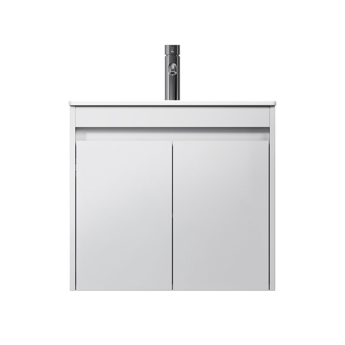 Waschtischunterschrank mit Waschbecken, 60 cm, als Flachpaket, 2 Türen, Weiß glänzend – MPAX0601WG-C0602WG