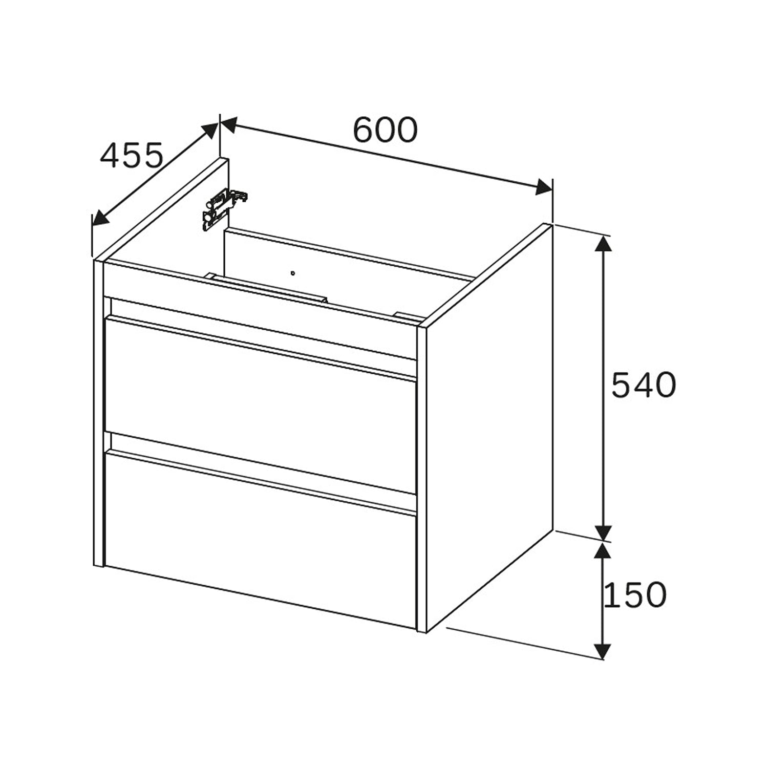 MPAX0602HF-C0602WG Waschtischunterschrank mit Becken, als Flachpaket geliefert, 60 cm, 2 Schubladen, Eiche