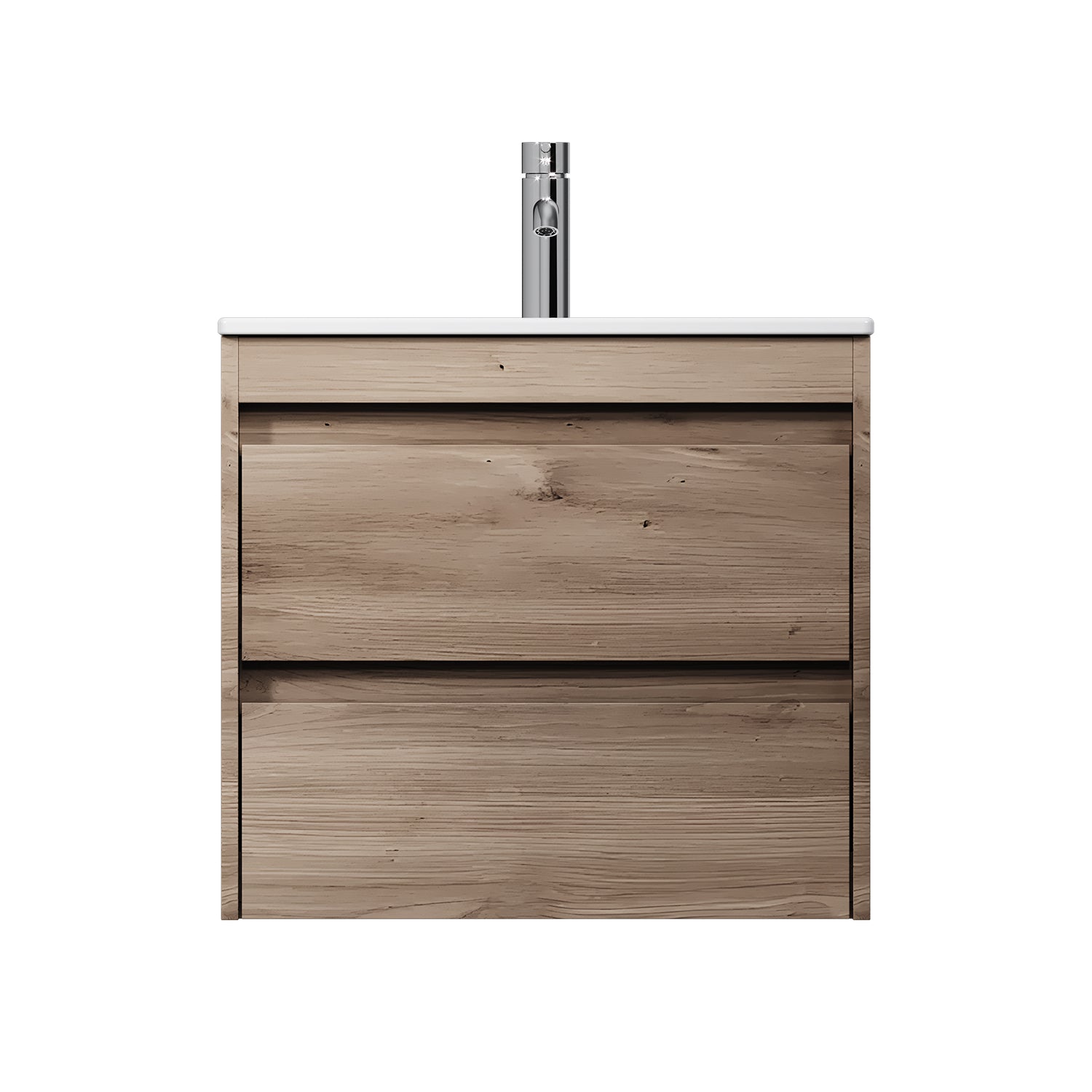 MPAX0602HF-C0602WG Waschtischunterschrank mit Becken, als Flachpaket geliefert, 60 cm, 2 Schubladen, Eiche