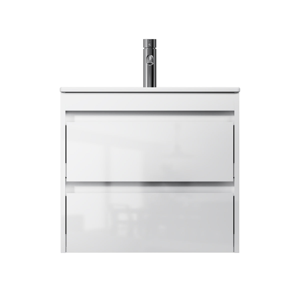 Meuble vasque avec lavabo, 60 cm, livré à plat, 2 tiroirs, blanc brillant–MPAX0602WG-C0602WG