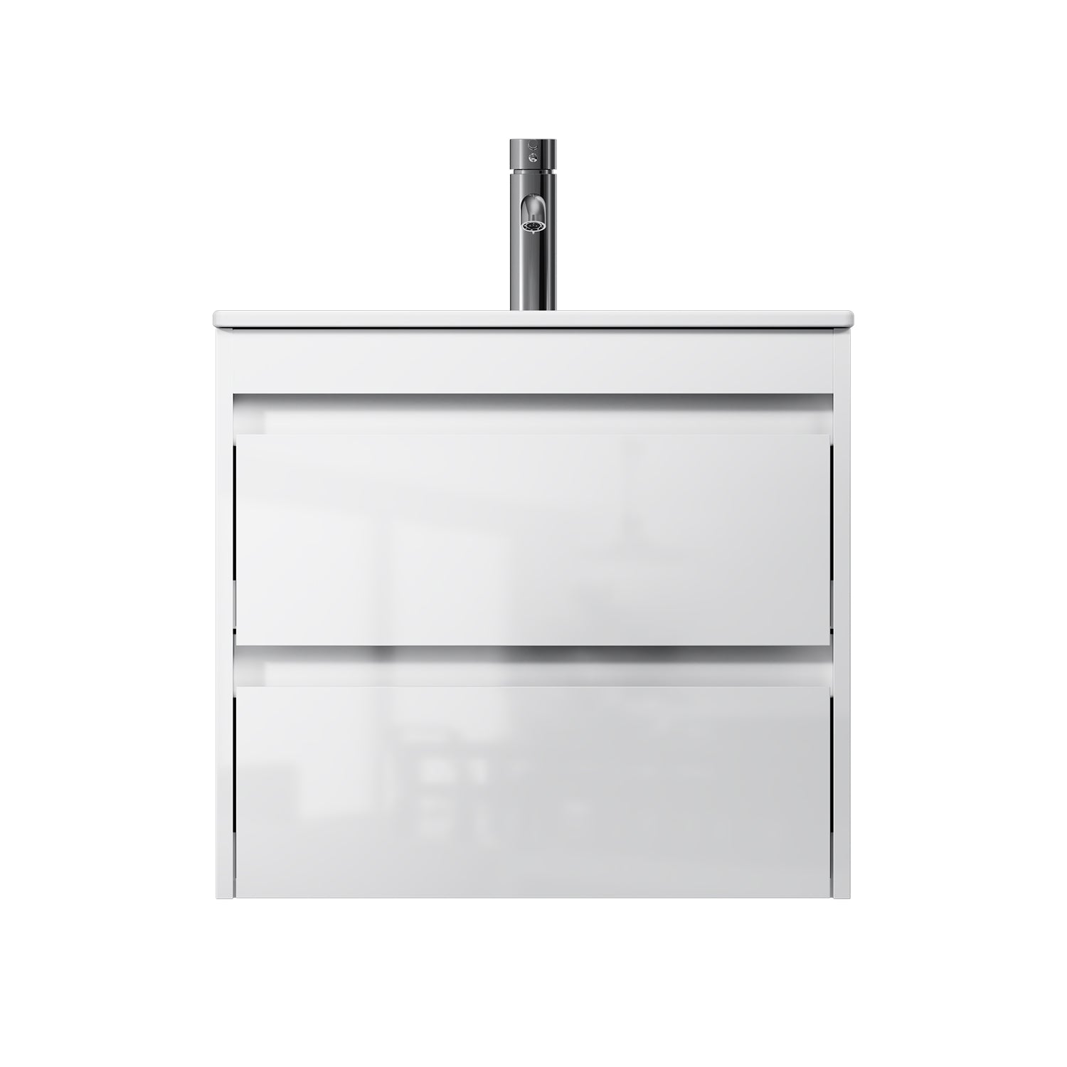 MPAX0602WG-C0602WG Waschtischunterschrank mit Becken, als Flachpaket geliefert, 60 cm, 2 Schubladen, Weiß glänzend
