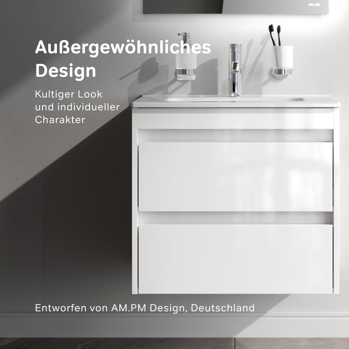 Meuble vasque avec lavabo, 60 cm, livré à plat, 2 tiroirs, blanc brillant–MPAX0602WG-C0602WG