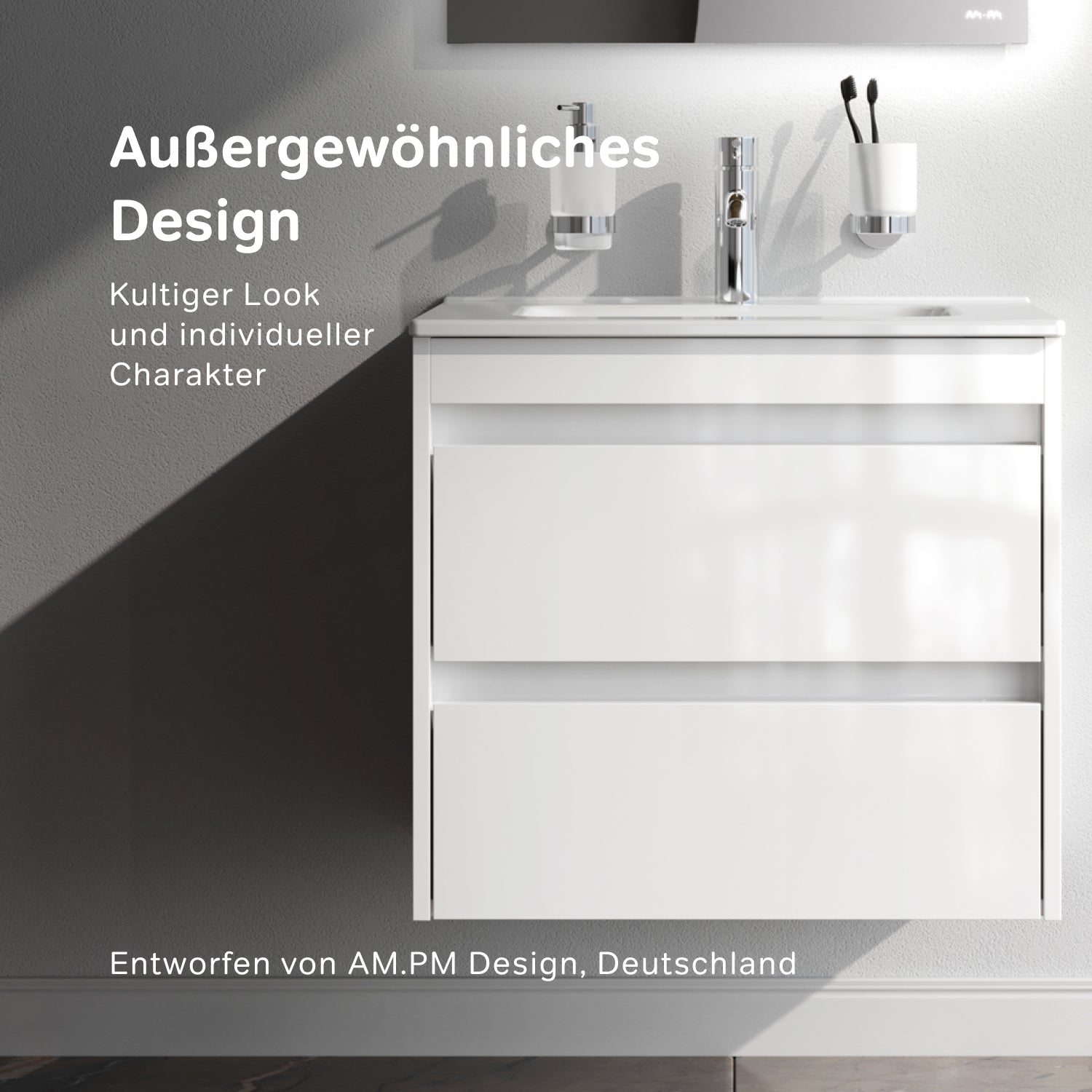 MPAX0602WG-C0602WG Waschtischunterschrank mit Becken, als Flachpaket geliefert, 60 cm, 2 Schubladen, Weiß glänzend