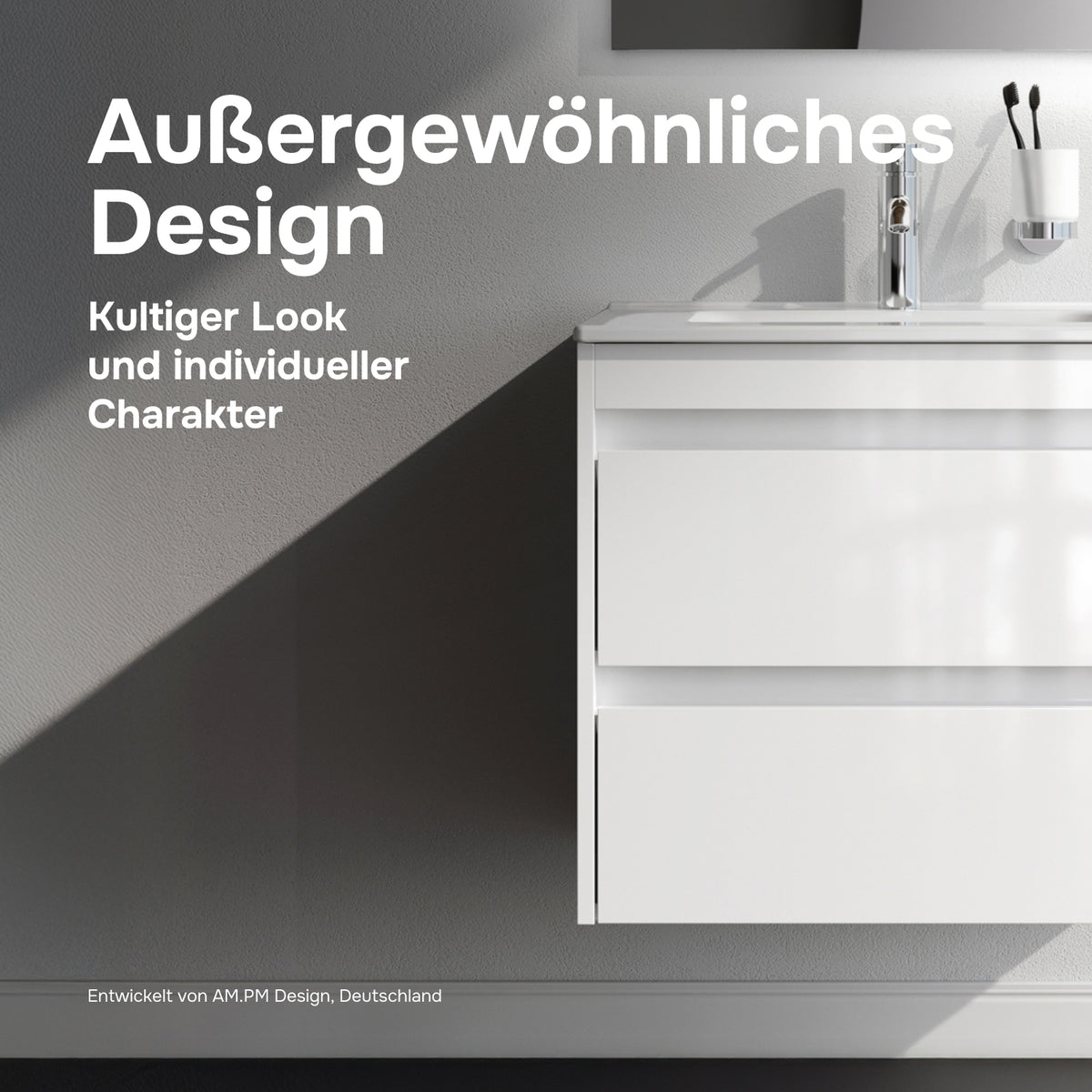 Meuble vasque avec lavabo, 60 cm, livré à plat, 2 tiroirs, blanc brillant–MPAX0602WG-C0602WG