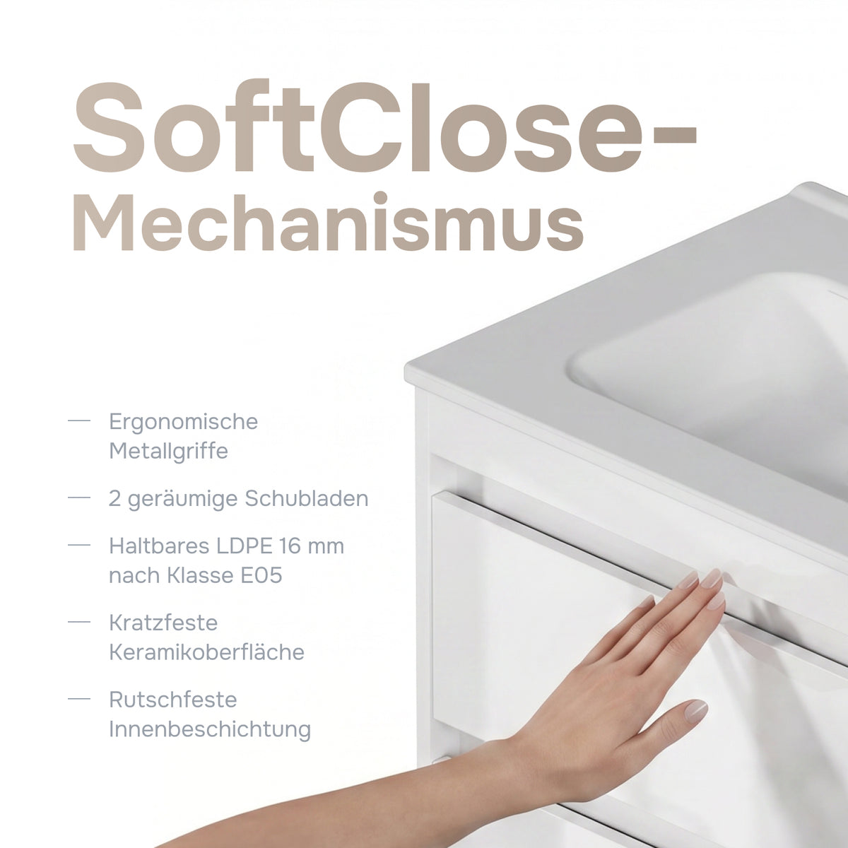 Meuble vasque avec lavabo, 60 cm, livré à plat, 2 tiroirs, blanc brillant–MPAX0602WG-C0602WG