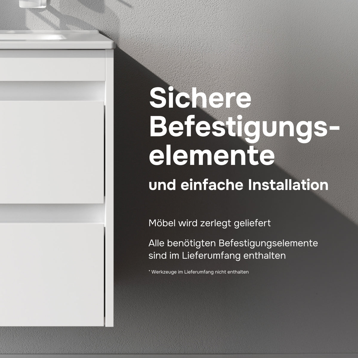 Meuble vasque avec lavabo, 60 cm, livré à plat, 2 tiroirs, blanc brillant–MPAX0602WG-C0602WG