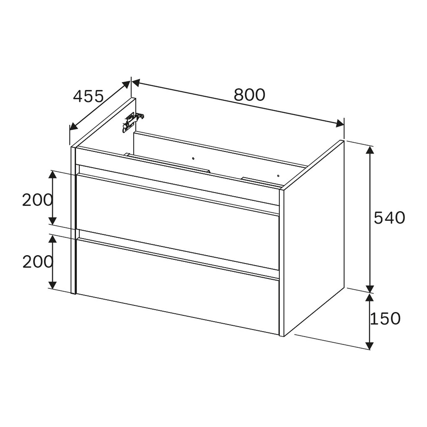 MPAX0802HF-C0802WG Waschtischunterschrank mit Becken, als Flachpaket geliefert, 80 cm, 2 Schubladen, Eiche