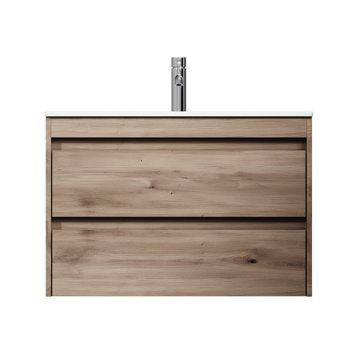 Meuble vasque avec lavabo, 80 cm, livré à plat, 2 tiroirs, chêne–MPAX0802HF-C0802WG
