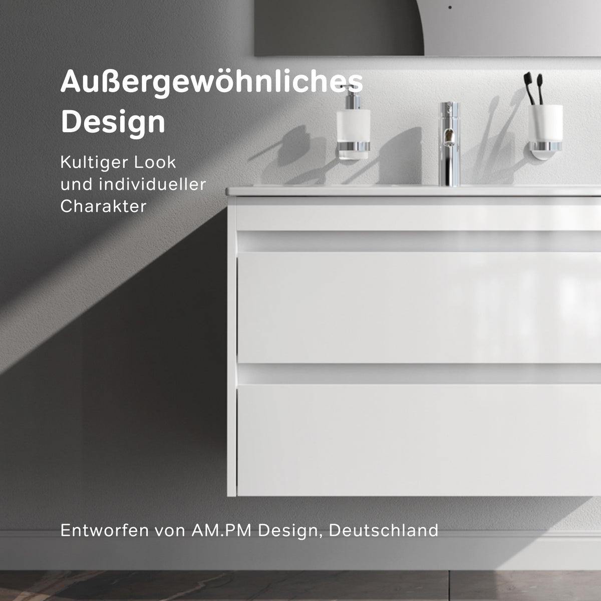 Meuble vasque avec lavabo, 80 cm, livré à plat, 2 tiroirs, blanc brillant–MPAX0802WG-C0802WG