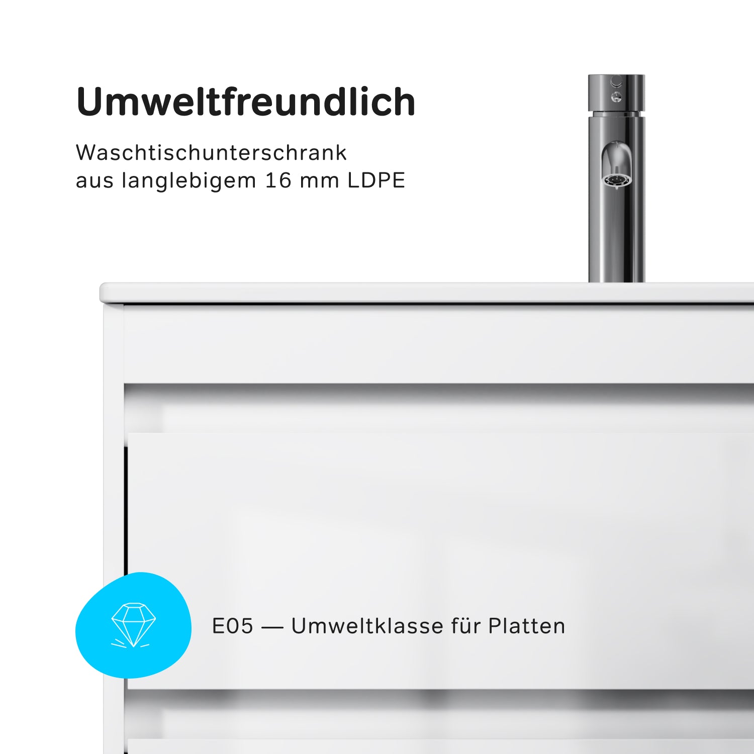 MPAX0802WG-C0802WG Waschtischunterschrank mit Becken, als Flachpaket geliefert, 80 cm, 2 Schubladen, Weiß glänzend