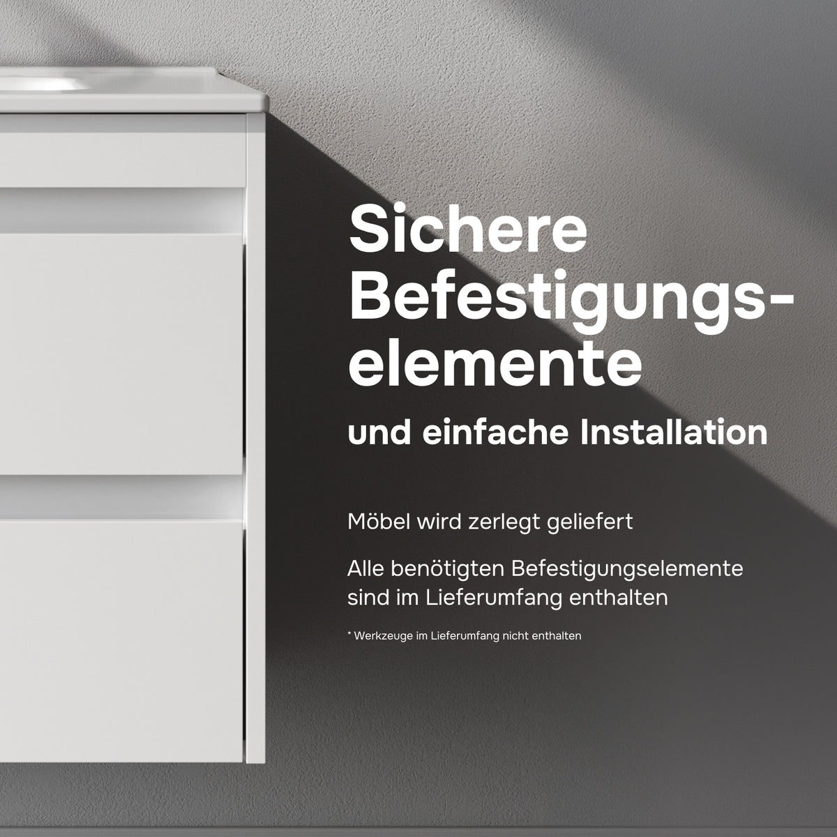 Waschtischunterschrank mit Waschbecken, 80 cm, als Flachpaket, 2 Schubladen, Weiß glänzend – MPAX0802WG-C0802WG