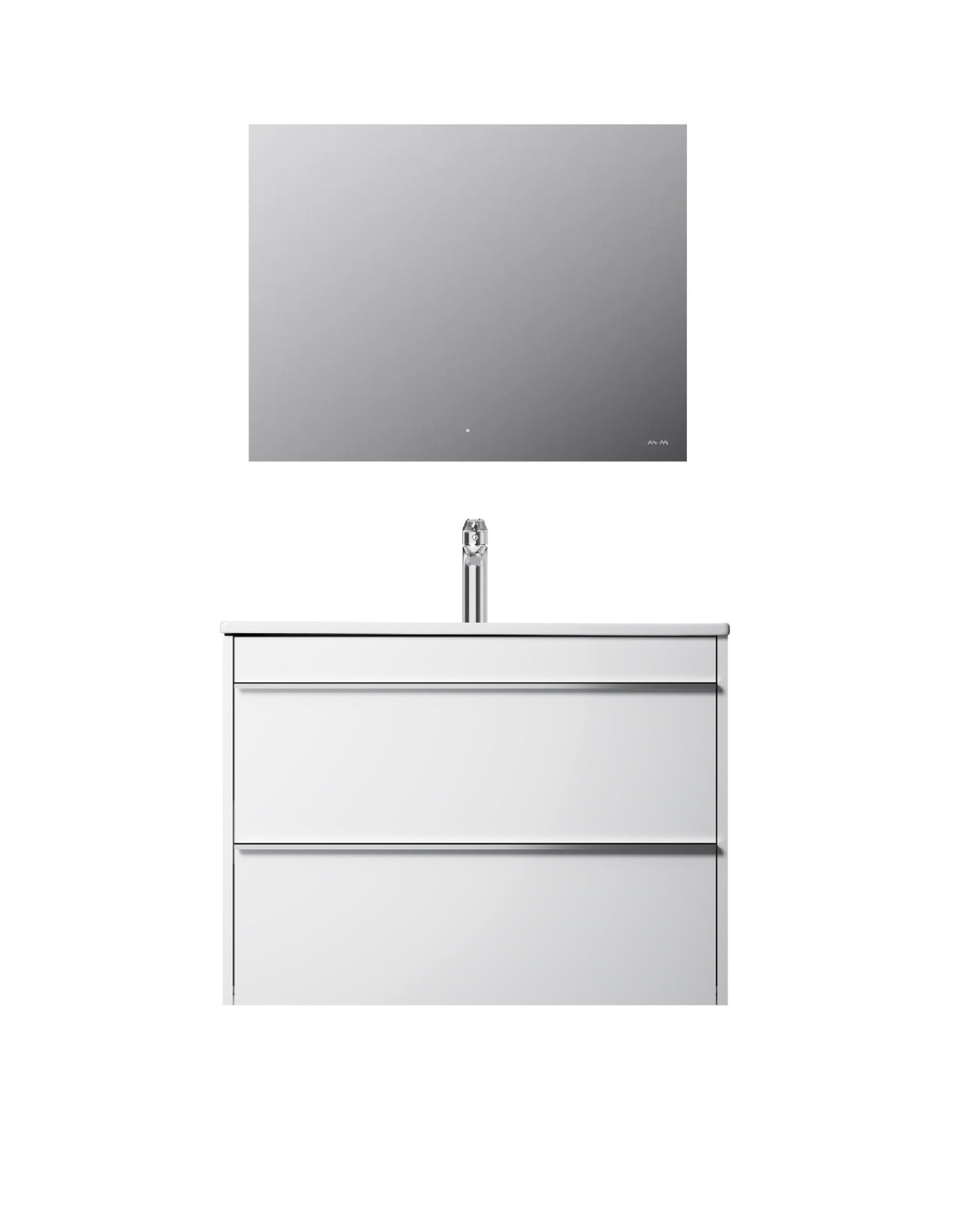 Ensemble de meubles de salle de bains avec lavabo et miroir de salle de bains LED, 80 cm, 2 tiroirs, blanc brillant–MTA0802WGCMO1