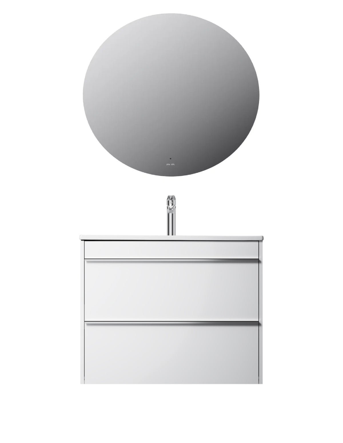 Ensemble de meubles de salle de bains avec lavabo et miroir rond à LED, 80 cm, 2 tiroirs, blanc brillant–MTA0802WGCMO4