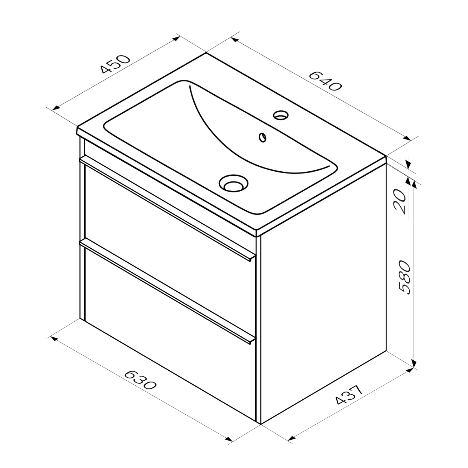 MTA-FHX0652WG-WCC0652 Waschtischunterschrank mit Becken, 65 cm, 2 Schubladen Hit Badmöbel Waschbecken mit Unterschrank ampm-store.de