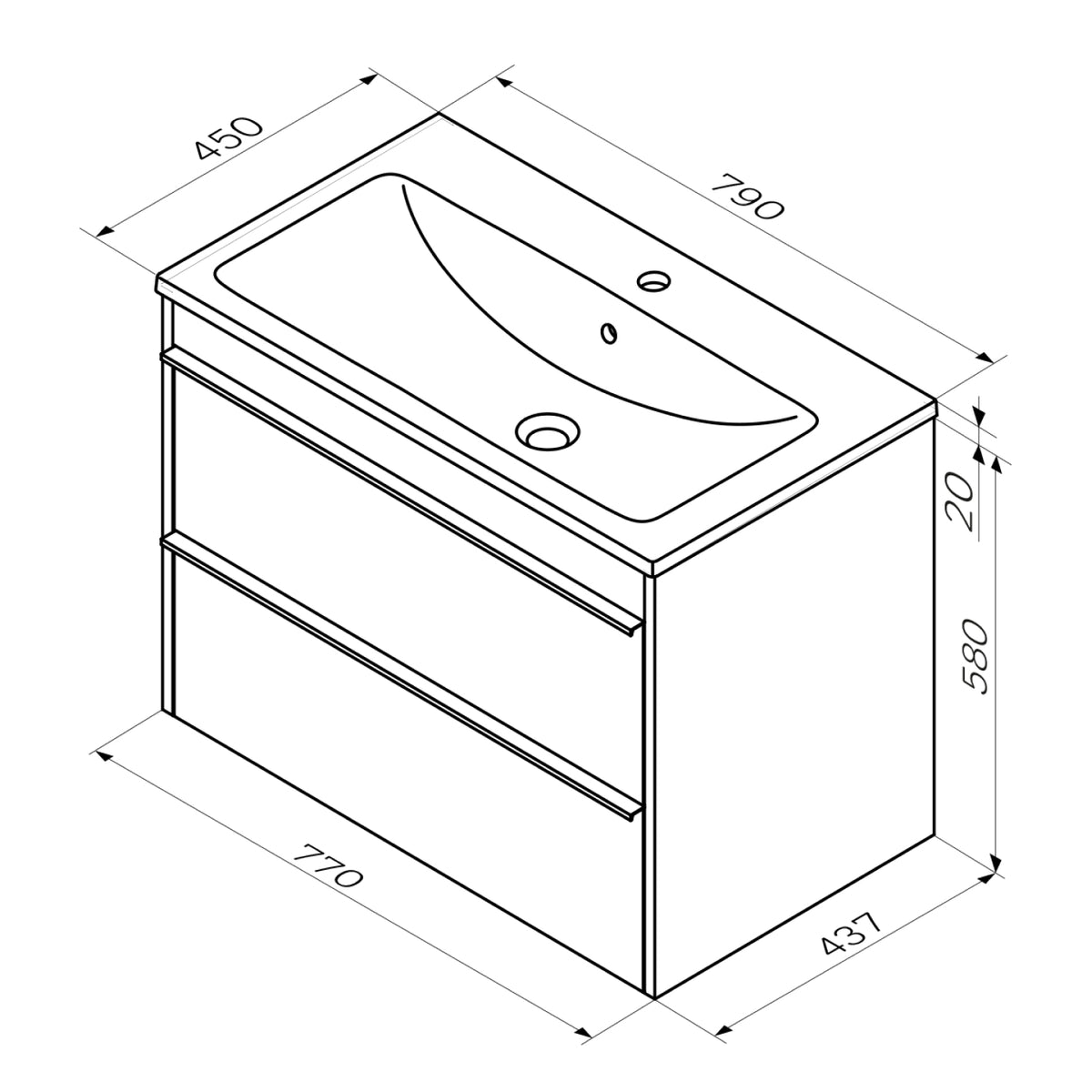 MTA-FHX0802WG-WCC0802 Waschtischunterschrank mit Becken, 80 cm, 2 Schubladen Hit Badmöbel Waschbecken mit Unterschrank ampm-store.de