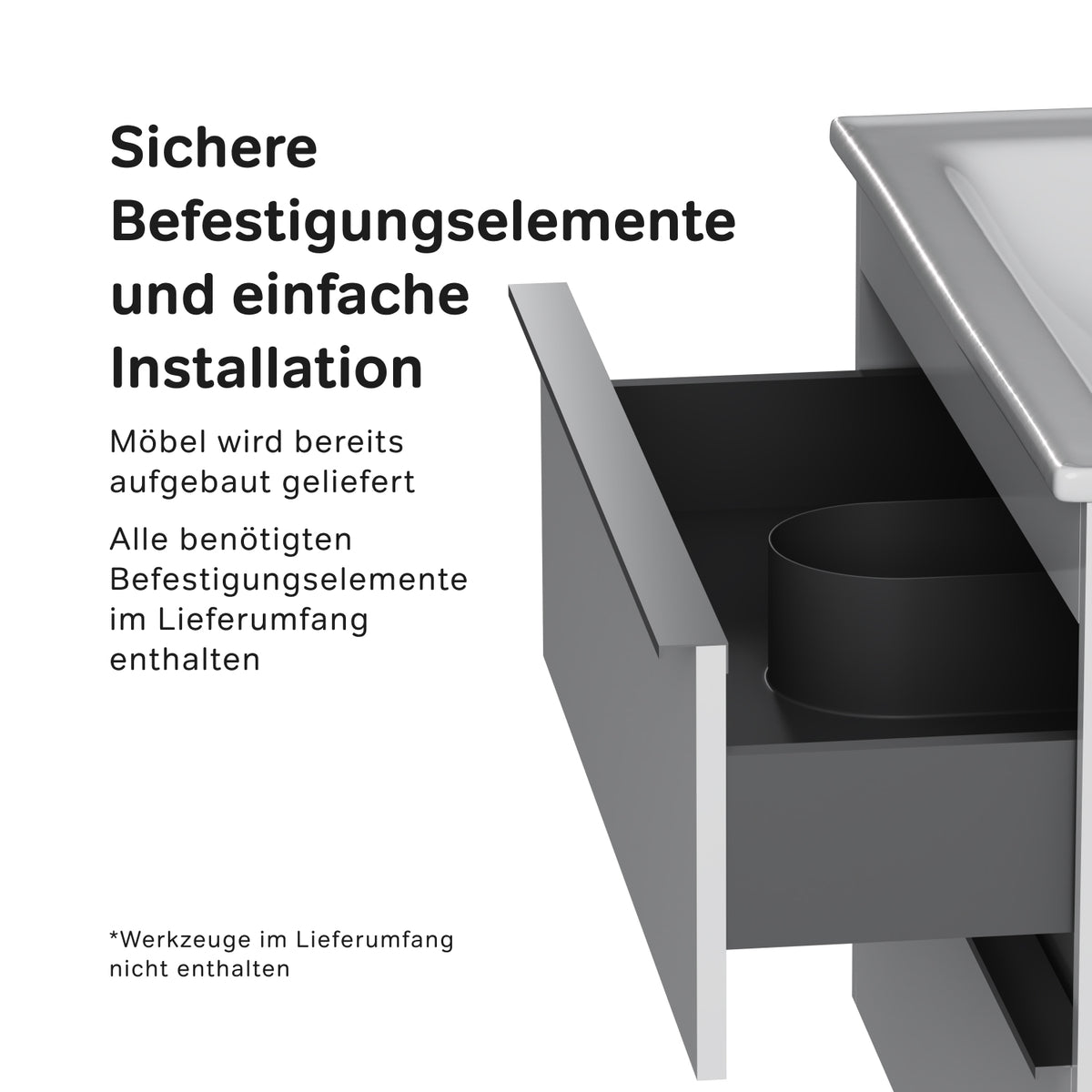 MTA-FHX0802WG-WCC0802 Waschtischunterschrank mit Becken, 80 cm, 2 Schubladen Hit Badmöbel Waschbecken mit Unterschrank ampm-store.de