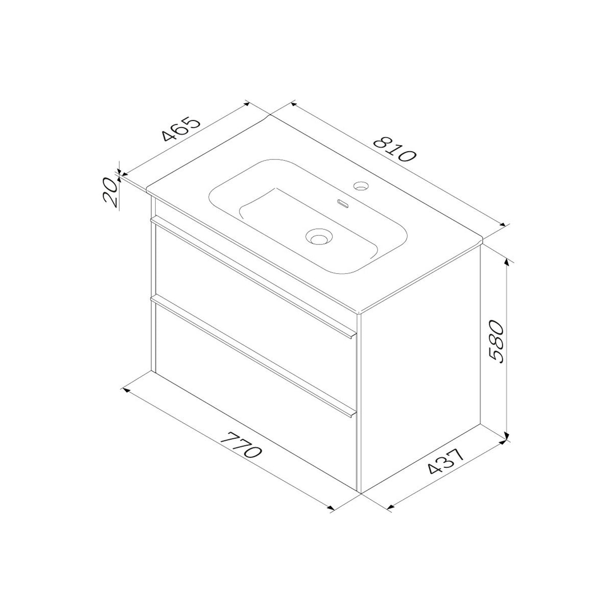 Waschtischunterschrank mit Waschbecken, 80 cm, als Flachpaket, 2 Schubladen – MTA-FHX0802WG-WCC0802